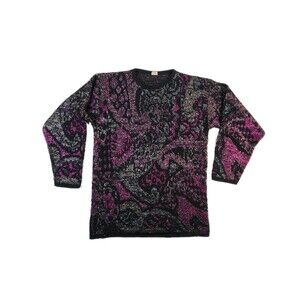 Black Purple Metallic Sweater Vtg Retro Mod Acrylic Lurex Women's Medium? READ